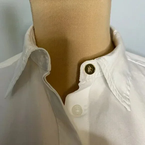 LAUREN Ralph Lauren Tie Front Cotton Short Sleeve Shirt Small Petite - Picture 7 of 8